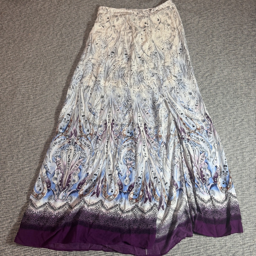 White House Black Market Paisley Floral Maxi Skirt Purple Blue White Size 2